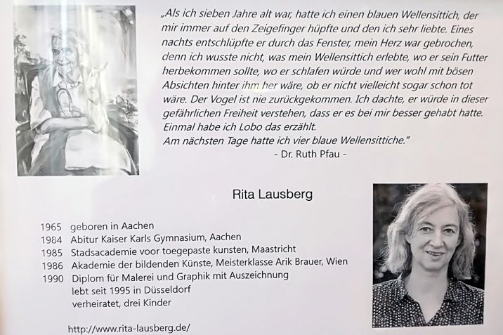 Infotafel zur Geschichte des Bildmotivs und zum Lebenslauf der Künstlerin